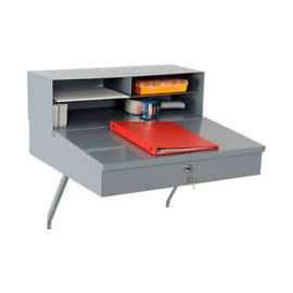 Global Industrial Wall Mount Shop Desk w/ Pigeonhole Riser, 24"W x 22"D, Gray