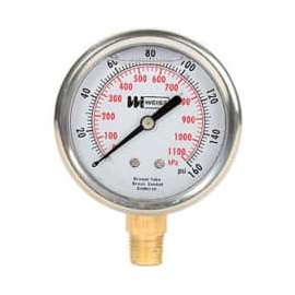 2 1/2" dial, liquid filled, 1/4" NPT bottom, 0-160 PSI
