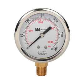 2 1/2" dial, liquid filled, 1/4" NPT bottom, 0-300 PSI