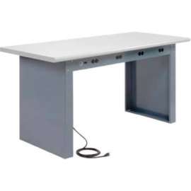 Global Industrial Panel Leg Workbench w/ Laminate Safety Edge & Power Apron, 60"W x 30"D, Gray