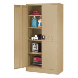 Steel Storage Cabinet, Recessed Handle, 36"Wx18"Dx72"H, Tan, Unassembled