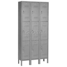 Global Industrial Paramount 3-Tier 9 Door Locker, 12"Wx15"Dx24"H, Gray, Assembled