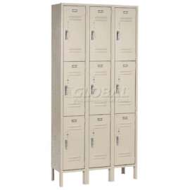Global Industrial Paramount 3-Tier 9 Door Locker, 12"Wx15"Dx24"H, Tan, Assembled