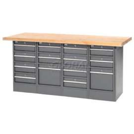 Global Industrial Workbench w/ Maple Square Edge Top & 14 Drawers, 72"W x 30"D, Gray