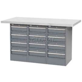 Global Industrial Workbench w/ Laminate Square Edge Top & 12 Drawers, 60"W x 30"D, Gray