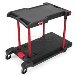 Rubbermaid Plastic Convertible Utility Cart, 2 Shelf, 45-1/4"Lx23-/34"W, Black