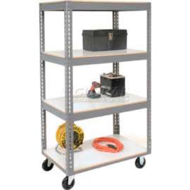 Global Industrial Boltless Shelf Truck w/4 Shelves & Poly Casters, 36"L x 18"W x 65"H, Gray
