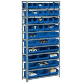 Steel Open Shelving - 28 Blue 8-1/4x14-3/4x7 Stacking Bins 8 Shelf 36x12x73