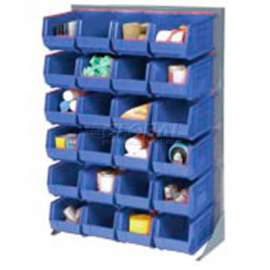 Global Industrial Singled Sided Louvered Bin Rack w/ 24(E) Blue Bins, 36"W x 15"D x 50"H
