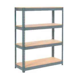 Extra Heavy Duty Shelving, Wood Deck, 4 Shelves, 48"Wx12"Dx60"H, Gray