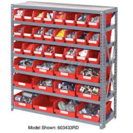 Steel Shelving with Total 42 4"H Plastic Shelf Bins Red, 36x12x39-7 Shelves
