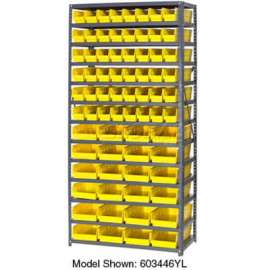 Steel Shelving - Total 72 4"H Plastic Shelf Bins Yellow, 36x12x72-13 Shelves
