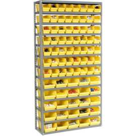 Steel Shelving - Total 81 4"H Plastic Shelf Bins Yellow, 36x12x72-13 Shelves