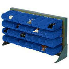 Global Industrial Louvered Bench Rack w/ 16(B), 6(G) Blue Bins, 36"W x 15"D x 20"H