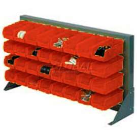 Global Industrial Louvered Bench Rack w/ 16(B), 6(G) Red Bins, 36"W x 15"D x 20"H