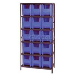 Quantum QSBU-600 Shelving With 15 Giant Hopper Bins Blue, 36x18x75