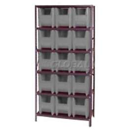 Quantum Storage Systems QSBU-600 Shelving With 15 Giant Hopper Bins Gray, 36x18x75