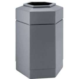 PolyTec Open Top Hex Waste Container, Gray, 30-Gallon