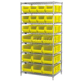 Quantum Storage Systems WR8-950952 Chrome Wire Shelving With 24 24"D Bins Yellow, 36x24x74