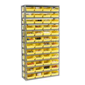 Steel Shelving with 60 4"H Plastic Shelf Bins Green, 36x18x72-13 Shelves