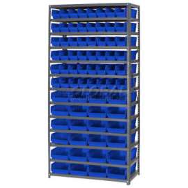 Steel Shelving - Total 76 4"H Plastic Shelf Bins Green, 36x18x72-13 Shelves