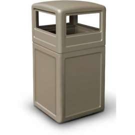 PolyTec Square Waste Container with Dome Lid, Beige, 42-Gallon