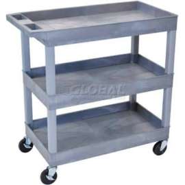 Luxor Plastic Utility Cart w/3 Shelves, 400 lb. Capacity, 35-1/4"L x 18"W x 36-1/4"H, Gray