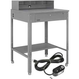 Global Industrial Flat Surfaced Shop Desk w/ Riser & Outlets, 34-1/2"W x 30"D, Gray