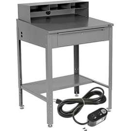 Global Industrial Sloped Shop Desk w/ Pigeonhole Riser & Outlets, 34-1/2'W x 30"D, Gray