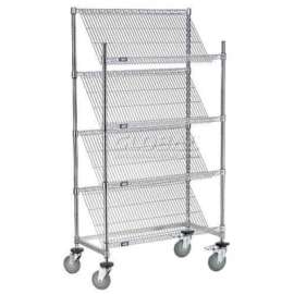 Nexel Slant Wire Shelving Truck w/4 Shelves & Brakes, 36"L x 24"W x 69"H