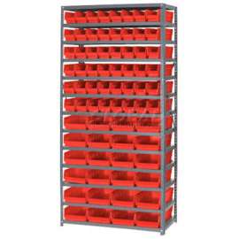 Steel Shelving with Total 72 4"H Plastic Shelf Bins Red, 36x18x72-13 Shelves