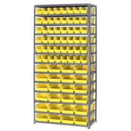 Steel Shelving - Total 72 4"H Plastic Shelf Bins Yellow, 36x18x72-13 Shelves