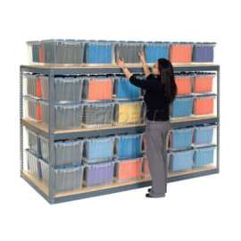 Global Industrial Record Storage Rack 72"W x 24"D x 60"H With Polyethylene File Boxes - Gray