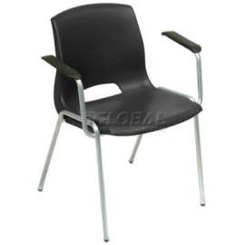 Merion Collection Stacking Chair With Mid Back Fixed Arms, Plastic, Black