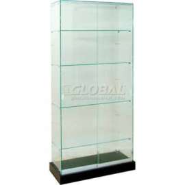 Frameless Glass Showcase, Full Vision, 36"W x 16"D x 72"H, 4 Shelves