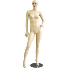 Female Mannequin - Left Arm on Hip, Right Leg Out - No Hair, Flesh Tone