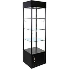 Lighted Glass Tower Showcase - Fully Assembled - 20"W x 12"Dx 73"H - Black