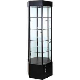 Lighted Glass Tower Showcase-Hexagon - Fully Assembled - 25"W x 22"D x 73"H - Black
