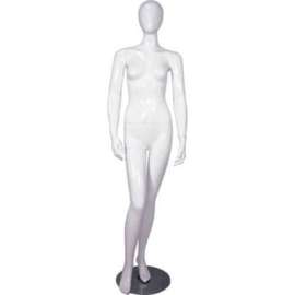Female Mannequin - Hands by Side, Right Knee Bent - Gloss Finish, White