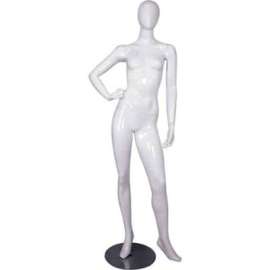 Female Mannequin - Right Hand on Hip, Left Leg Sideways - Gloss Finish, White