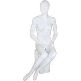 Female Mannequin - Sitting, Legs to Side - Gloss Finish, White