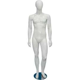 Male Mannequin - Hands by Side, Left Knee Bent - Gloss Finish, White