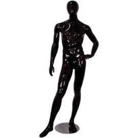 Male Mannequin - Left Hand on Hip, Right Leg Sideways - Gloss Finish, Black