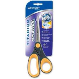 Westcott Titanium Bonded Non-Stick Scissors, 8"L Straight, Gray/Yellow