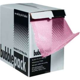 Perforated Anti Static Bubble Roll W/Dispenser, 12"W x 65'L x 1/2" Thick, Pink