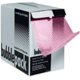 Perforated Anti Static Bubble Roll W/Dispenser, 24"W x 65'L x 1/2" Thick, Pink
