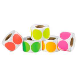 1" Dia. Round Labels with 5 Fluorescent Colors, 5000/Pack