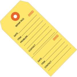 Global Industrial Consecutively Repair Tag #8 6-1/4"L x 3-1/8"W, Yellow, 1000/Pack