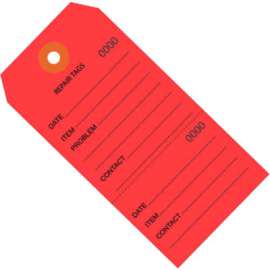 Global Industrial Consecutively Repair Tag #8 6-1/4"L x 3-1/8"W, Red, 1000/Pack