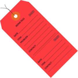 Global Industrial Consecutively Repair Tag Pre Wired#8 6-1/4"L x 3-1/8"W, Red, 1000/Pk